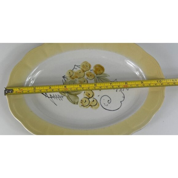 Vintage Corona Ironstone Oval Shaped Platter Yellow & Green Scalloped Border - Picture 8 of 10